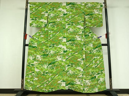平和屋着物▽上質な小紋 単衣 風景文 正絹 逸品 AABG8782jh