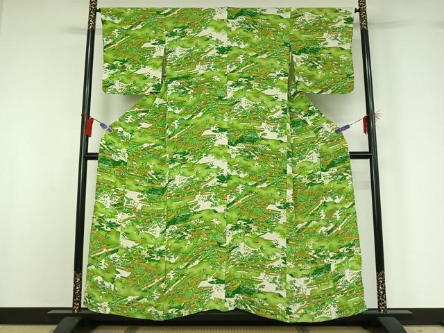 平和屋着物▽上質な小紋 単衣 風景文 正絹 逸品 AABG8782jh
