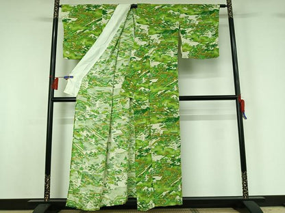 平和屋着物▽上質な小紋 単衣 風景文 正絹 逸品 AABG8782jh