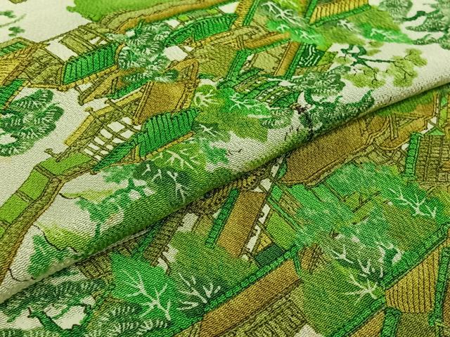 平和屋着物▽上質な小紋 単衣 風景文 正絹 逸品 AABG8782jh