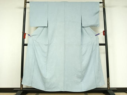 平和屋着物▽上質な色無地　単衣　草花地紋　白藍色　正絹　逸品　AABG8783jh