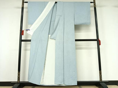 平和屋着物▽上質な色無地　単衣　草花地紋　白藍色　正絹　逸品　AABG8783jh