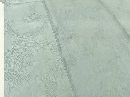 平和屋着物▽上質な色無地　単衣　草花地紋　白藍色　正絹　逸品　AABG8783jh
