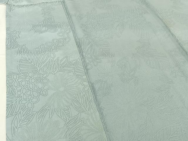 平和屋着物▽上質な色無地　単衣　草花地紋　白藍色　正絹　逸品　AABG8783jh