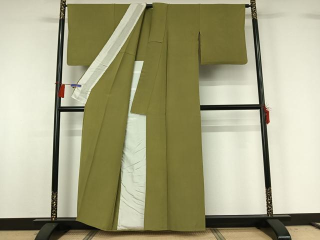 平和屋着物▽色無地 単衣 草色 洗える着物 AABG8784jh
