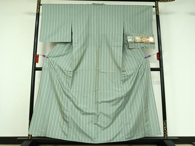 平和屋着物▽本場縞大島紬 単衣 縞 証紙付き 正絹 逸品 AABG8785jh