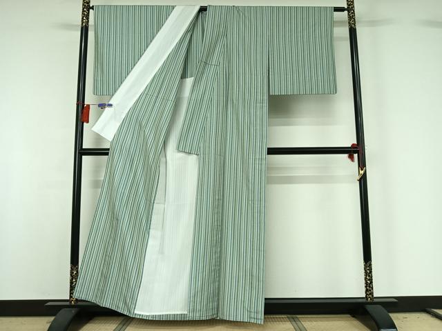 平和屋着物▽本場縞大島紬 単衣 縞 証紙付き 正絹 逸品 AABG8785jh