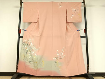 平和屋着物▽訪問着 単衣 枝花文 暈し染め 金彩 正絹 逸品 AABG8787jh