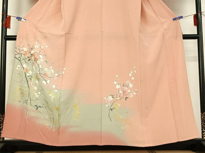 平和屋着物▽訪問着 単衣 枝花文 暈し染め 金彩 正絹 逸品 AABG8787jh