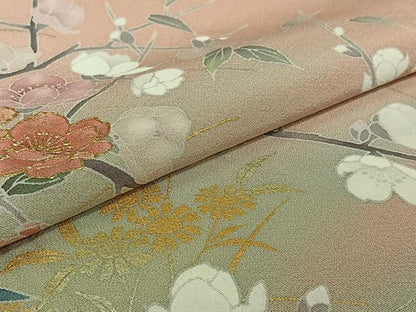 平和屋着物▽訪問着 単衣 枝花文 暈し染め 金彩 正絹 逸品 AABG8787jh