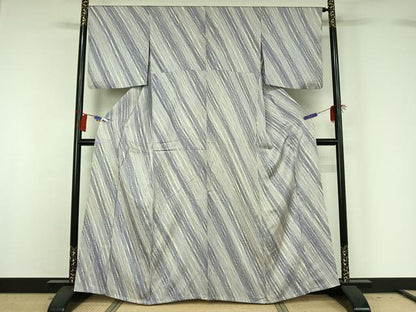 平和屋着物▽上質な小紋 単衣 斜縞 正絹 逸品 AABG8789jh
