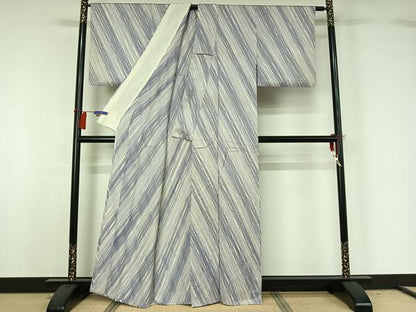 平和屋着物▽上質な小紋 単衣 斜縞 正絹 逸品 AABG8789jh