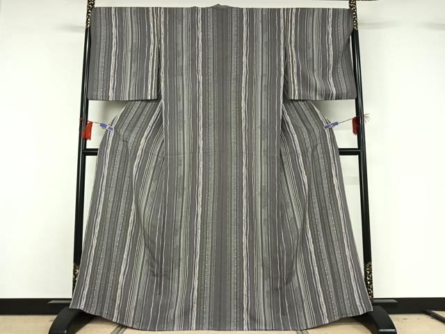 平和屋着物▽上質な小紋 単衣 縞 正絹 逸品 AABG8790jh