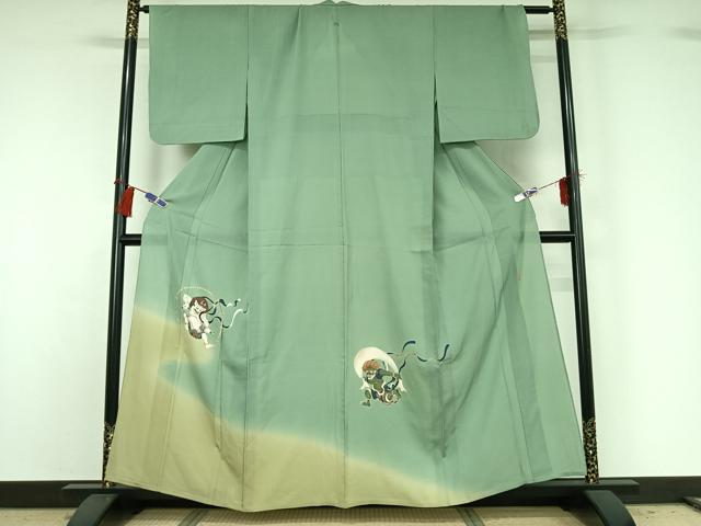 平和屋着物▽十日町 加賀草木友禅の第一人者 田村哲彦 色留袖 単衣 風神雷神 暈し染め 正絹 逸品 AABG8792jh