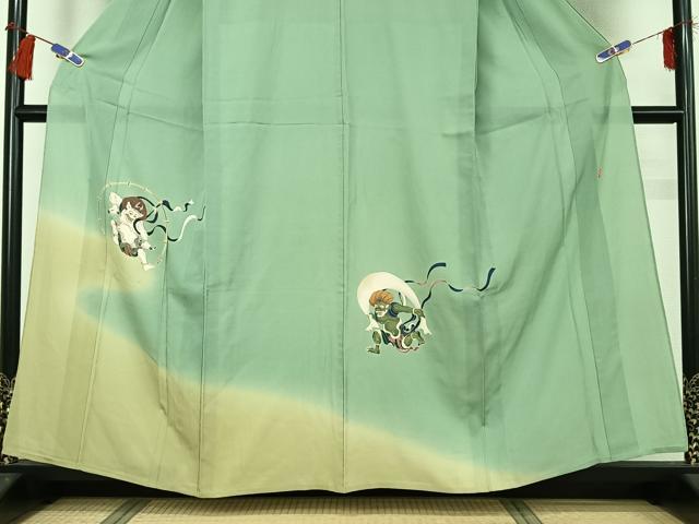 平和屋着物▽十日町 加賀草木友禅の第一人者 田村哲彦 色留袖 単衣 風神雷神 暈し染め 正絹 逸品 AABG8792jh