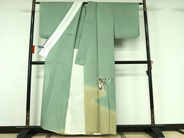 平和屋着物▽十日町 加賀草木友禅の第一人者 田村哲彦 色留袖 単衣 風神雷神 暈し染め 正絹 逸品 AABG8792jh