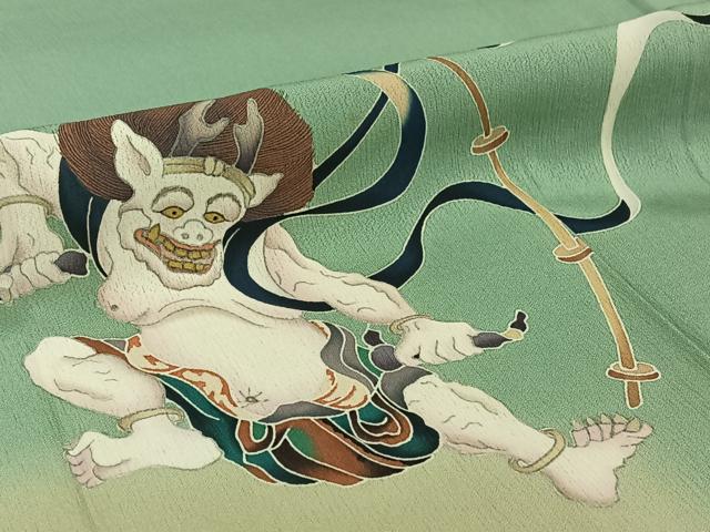 平和屋着物▽十日町 加賀草木友禅の第一人者 田村哲彦 色留袖 単衣 風神雷神 暈し染め 正絹 逸品 AABG8792jh