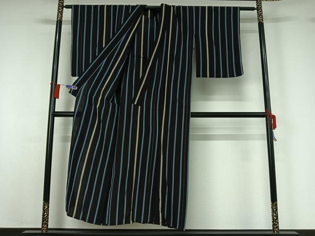 平和屋着物▽お召 単衣 縞 正絹 逸品 AABG8798jh