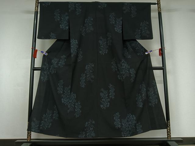 平和屋着物▽本塩沢 単衣 草花文 正絹 逸品 AABG8799jh