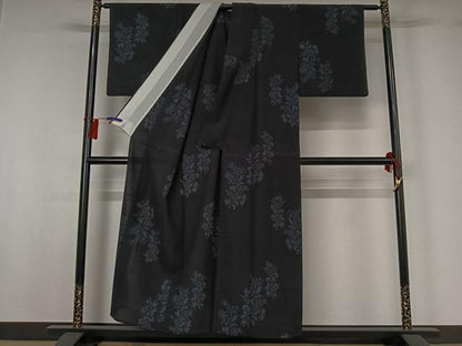 平和屋着物▽本塩沢 単衣 草花文 正絹 逸品 AABG8799jh