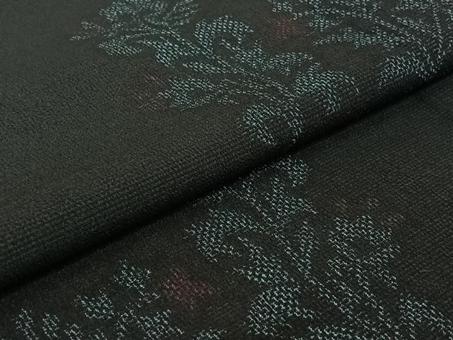 平和屋着物▽本塩沢 単衣 草花文 正絹 逸品 AABG8799jh