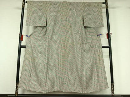 平和屋着物▽上質な小紋 単衣 変わり斜縞 正絹 逸品 AABG8800jh