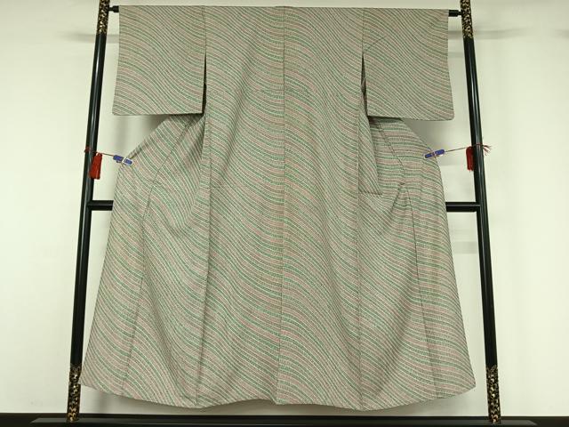 平和屋着物▽上質な小紋 単衣 変わり斜縞 正絹 逸品 AABG8800jh