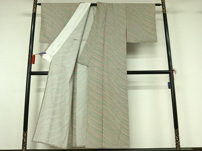 平和屋着物▽上質な小紋 単衣 変わり斜縞 正絹 逸品 AABG8800jh