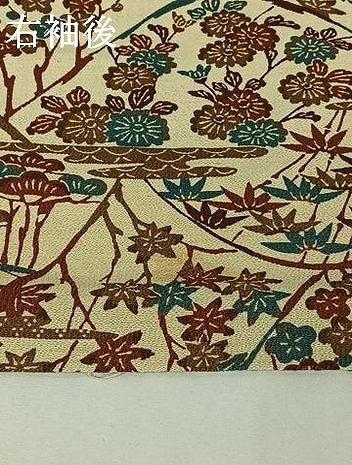 平和屋着物▽上質な小紋 単衣 型染め 松竹梅 鬼しぼ縮緬 正絹 逸品 AABG8804jh