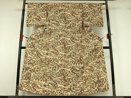 平和屋着物▽上質な小紋 単衣 型染め 松竹梅 鬼しぼ縮緬 正絹 逸品 AABG8804jh