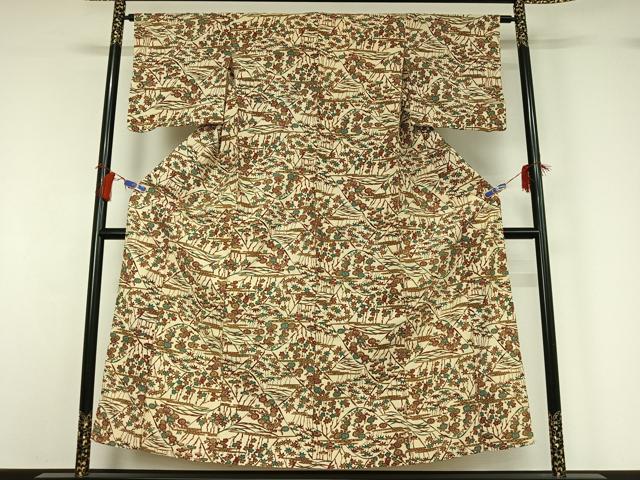 平和屋着物▽上質な小紋 単衣 型染め 松竹梅 鬼しぼ縮緬 正絹 逸品 AABG8804jh