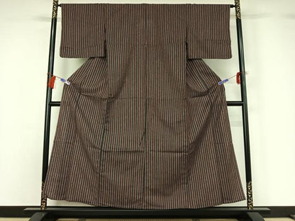 平和屋着物▽上質な紬 単衣 縞 正絹 逸品 未使用 AABG8805jh