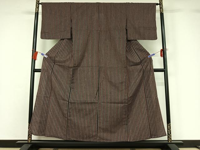 平和屋着物▽上質な紬 単衣 縞 正絹 逸品 未使用 AABG8805jh