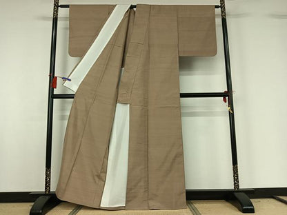 平和屋着物▽上質な紬 単衣 空五倍子色 正絹 逸品 AABG8806jh