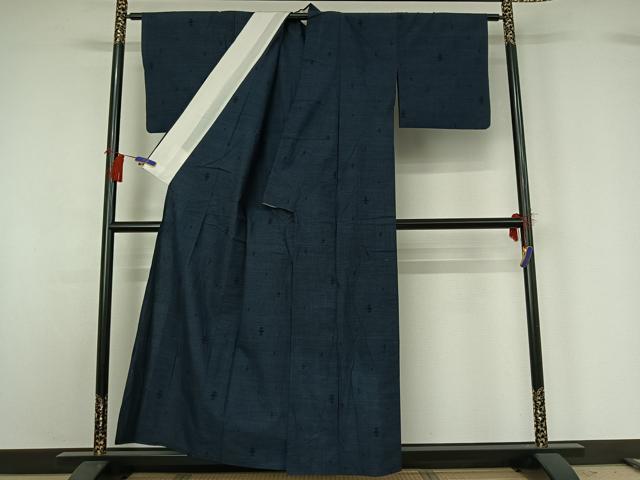 平和屋着物▽綿薩摩 単衣 菱文 木綿 逸品 AABG8807jh