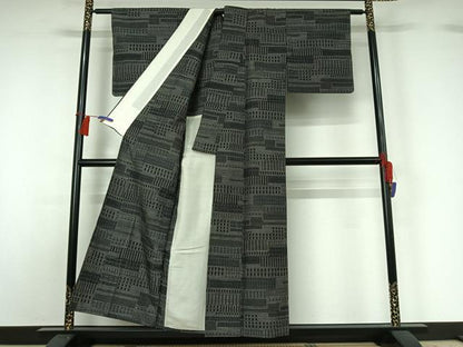 平和屋着物▽上質な紬 単衣 横段文 正絹 逸品 AABG8808jh