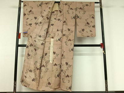 平和屋着物▽アンティーク 大正ロマン 紬 単衣 草花文 正絹 逸品 AABG8809jh