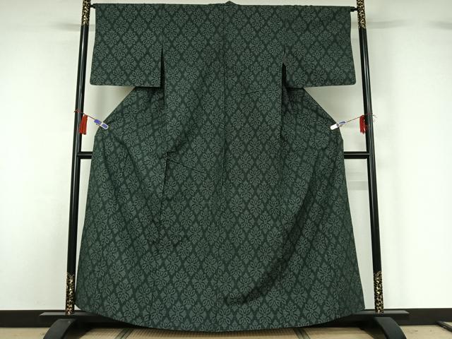 平和屋着物▽結城紬 単衣 80亀甲 花菱文 正絹 逸品 AABG8811jh