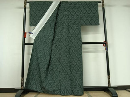 平和屋着物▽結城紬 単衣 80亀甲 花菱文 正絹 逸品 AABG8811jh