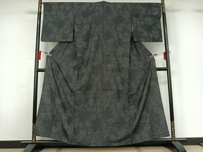 平和屋着物▽上質な紬 単衣 亀甲文 正絹 逸品 AABG8812jh