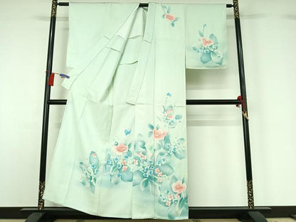 平和屋着物▽訪問着 単衣 草花文 暈し染め 正絹 逸品 AABG8813jh