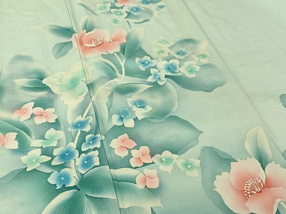 平和屋着物▽訪問着 単衣 草花文 暈し染め 正絹 逸品 AABG8813jh