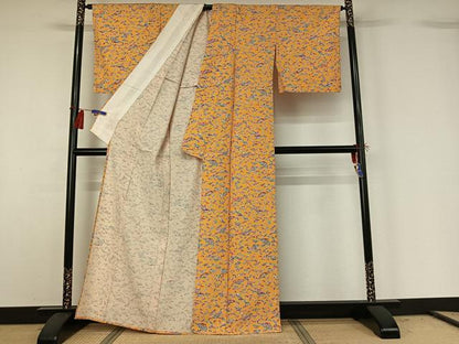 平和屋着物▽上質な小紋 単衣 吉祥花文 番傘 金銀彩 正絹 逸品 AABG8816jh