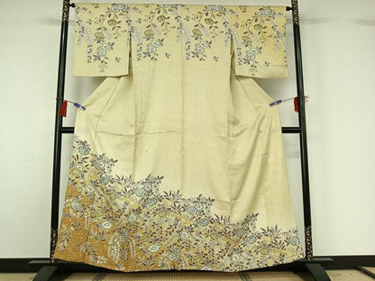 平和屋着物▽訪問着 単衣 作家物 手描き 辻が花 金彩 正絹 逸品 AABG8817jh