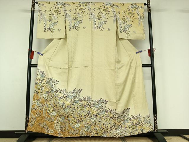 平和屋着物▽訪問着 単衣 作家物 手描き 辻が花 金彩 正絹 逸品 AABG8817jh