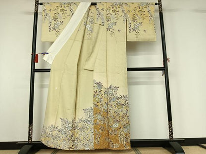 平和屋着物▽訪問着 単衣 作家物 手描き 辻が花 金彩 正絹 逸品 AABG8817jh