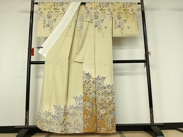 平和屋着物▽訪問着 単衣 作家物 手描き 辻が花 金彩 正絹 逸品 AABG8817jh
