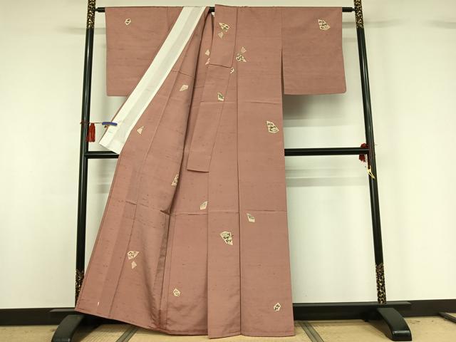 平和屋着物▽上質な小紋 単衣 紬地 流水花文 正絹 逸品 AABG8819jh