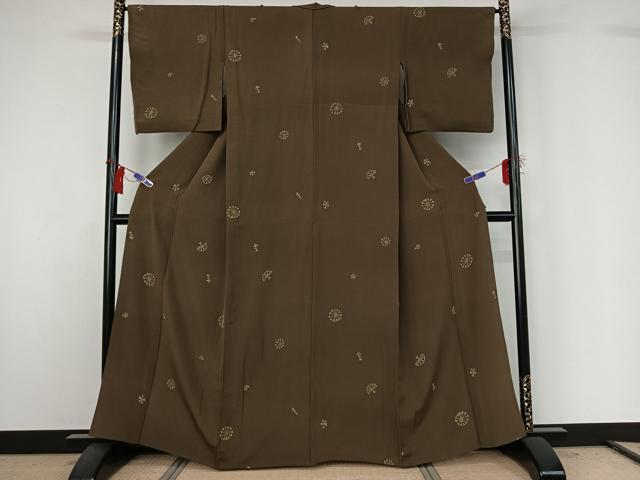平和屋着物▽上質な小紋 単衣 舞花文 正絹 逸品 AABG8820jh