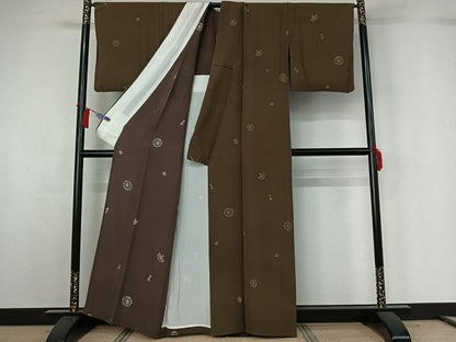 平和屋着物▽上質な小紋 単衣 舞花文 正絹 逸品 AABG8820jh